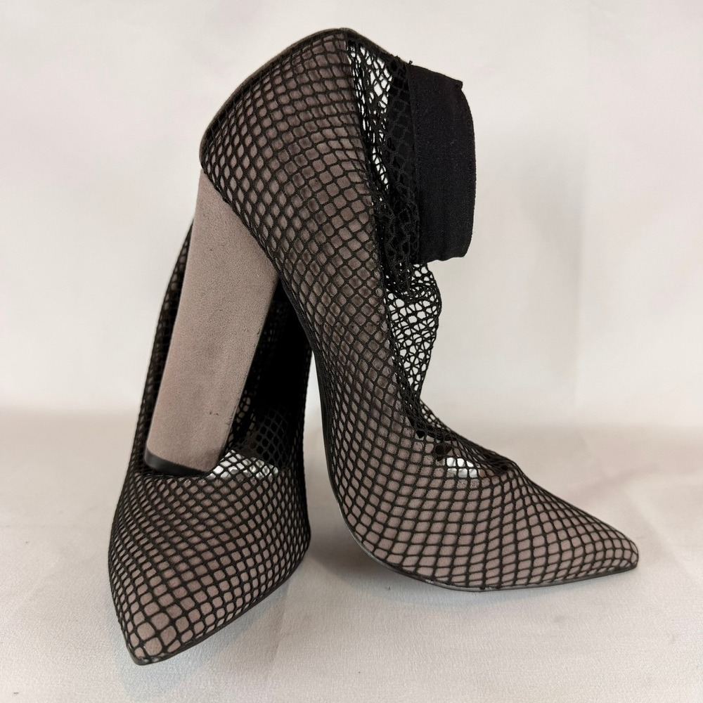 ShoeDazzle Aria Black Mesh Fishnet Pointed Toe Block Heel Pumps Womens‎ 7 Taupe - Picture 8 of 10